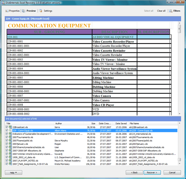 Excel Recovery Xls Restore DiskInternals