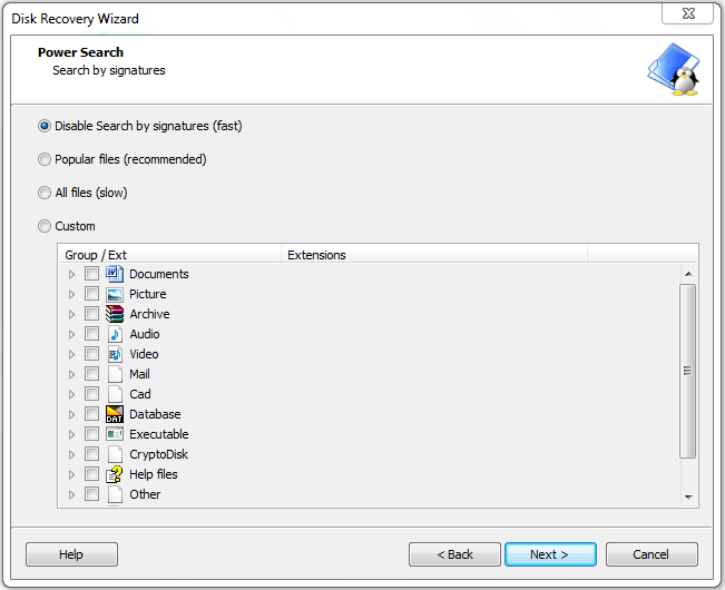 Linux Recovery select type