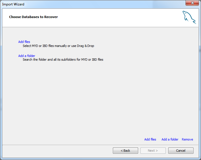 MySQL Recovery Choose database