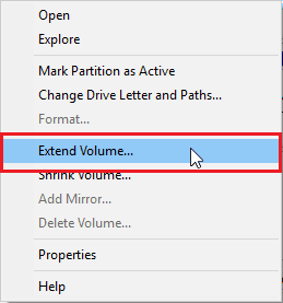 Extend existing partition with unallocated space.