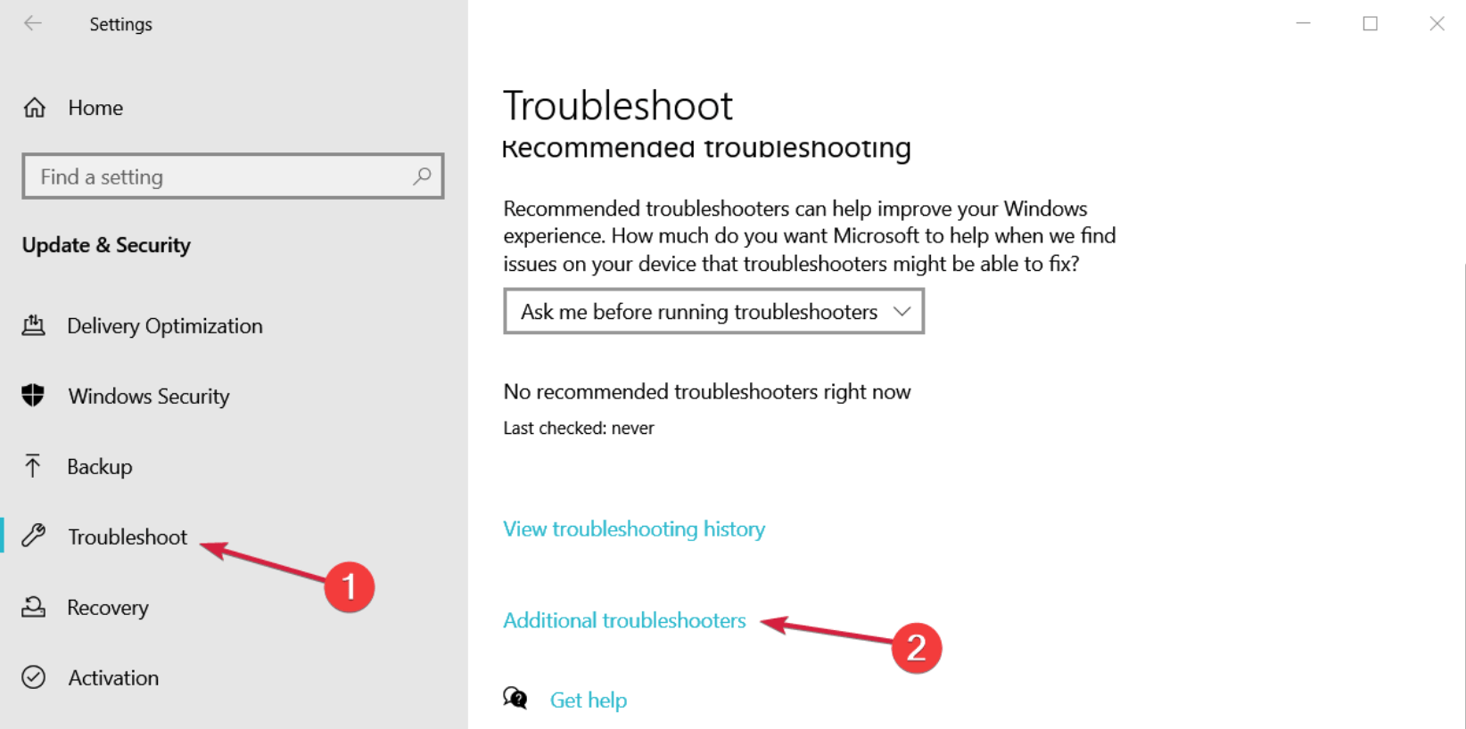 Choose Troubleshoot from the left navigation bar