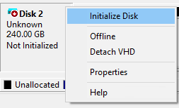 disk 1 unknown not initialized fix