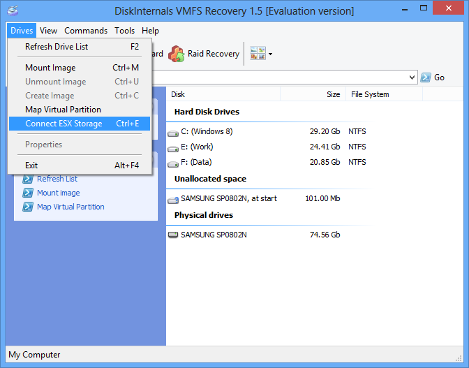 Mounting ESX/ESXi Server Disks or VMDK files DiskInternals