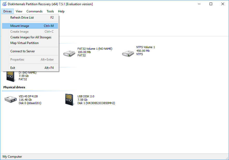 Create disk image with free software DiskInternals