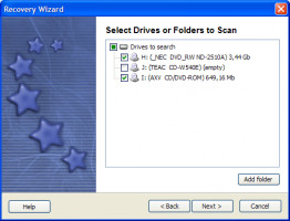 DiskInternals CD-DVD Recovery This is the Recovery Wizard. Here you can Select drives to search lost files and proceed to file recovery by clicking the Next button